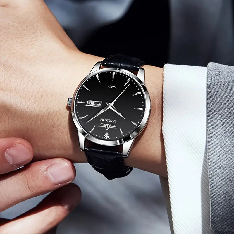 LANMSOM Men's PU Leather Watch