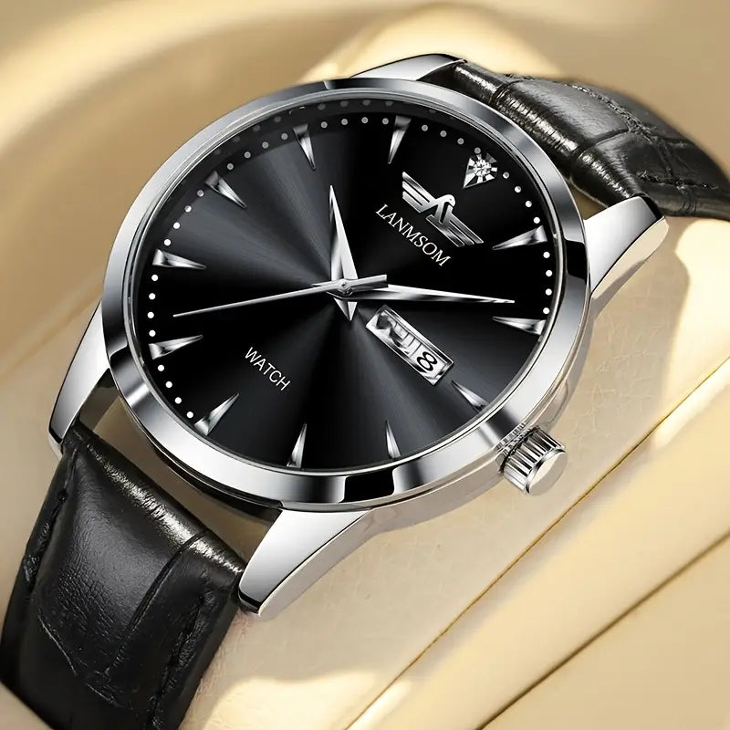 LANMSOM Men's PU Leather Watch