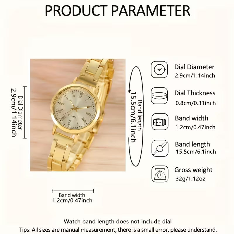 Stylish Minimalist Roman Numeral Quartz Watch and Bracelet Combo