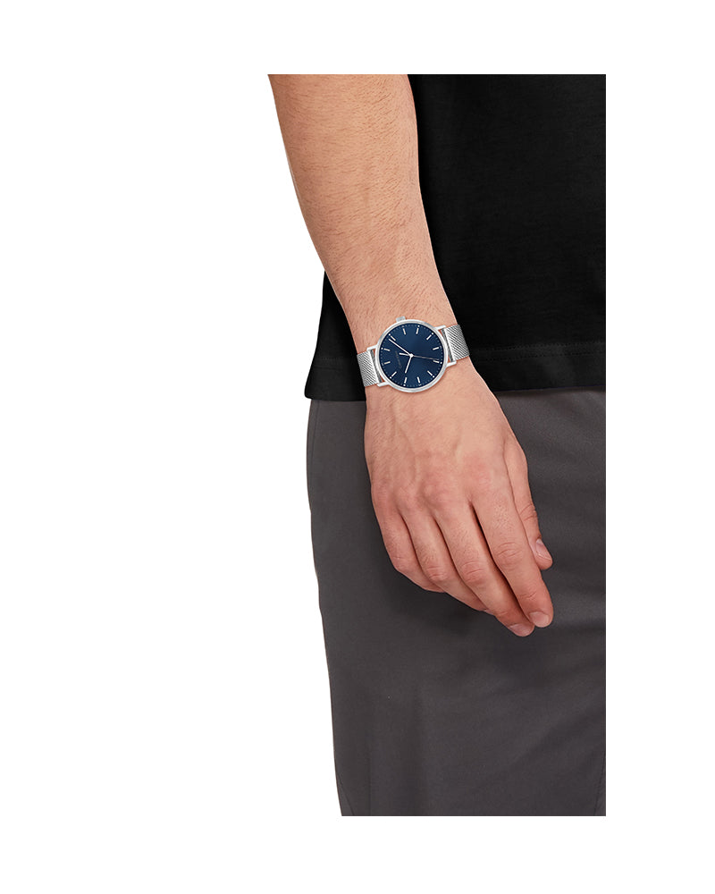 Men’s Silver Mesh Blue Dial Watch-Calvin Klein