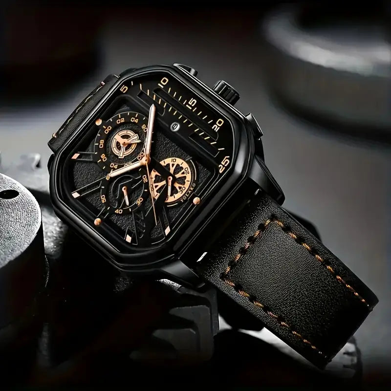 Men’s Vintage Sports Chronograph Quartz Watch – Square Dial with Calendar