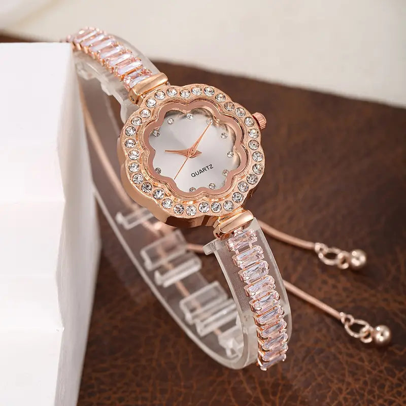 🌹 Elegant Rose Golden Women’s Quartz Watch – Sparkling Rhinestones
