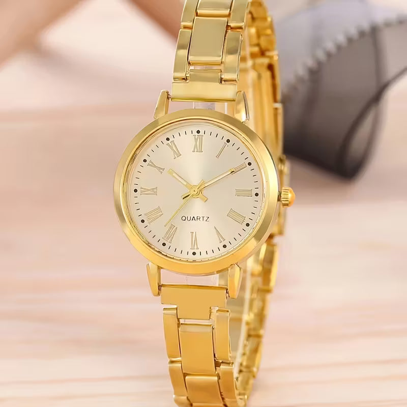 Stylish Minimalist Roman Numeral Quartz Watch and Bracelet Combo