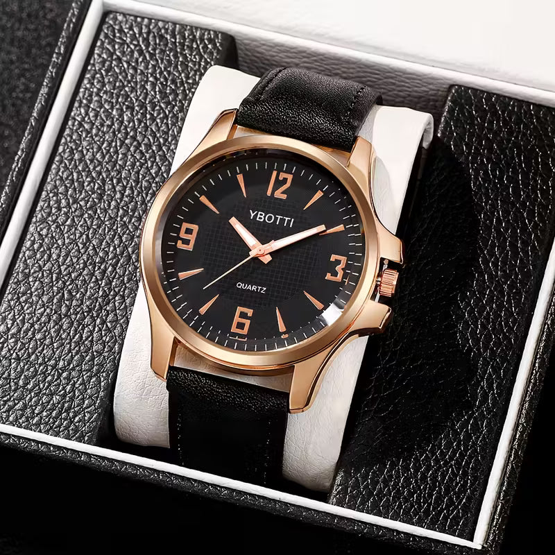 Men'S Business Watch with Faux Leather Strap