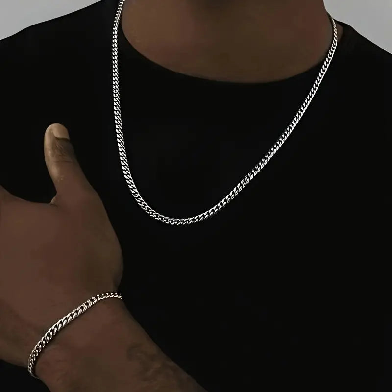 Sleek Silver Cuban Link Chain Set ๐โจ