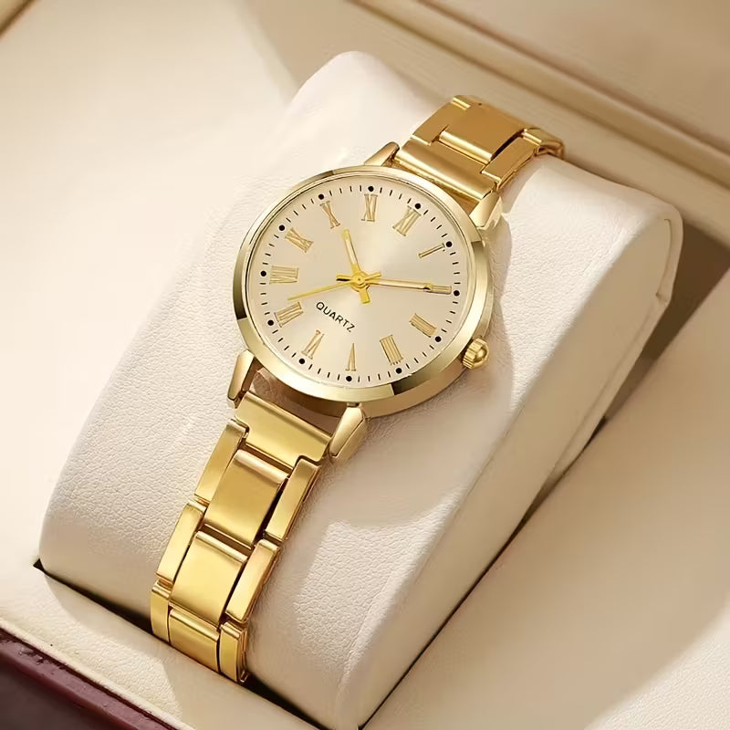 Stylish Minimalist Roman Numeral Quartz Watch and Bracelet Combo