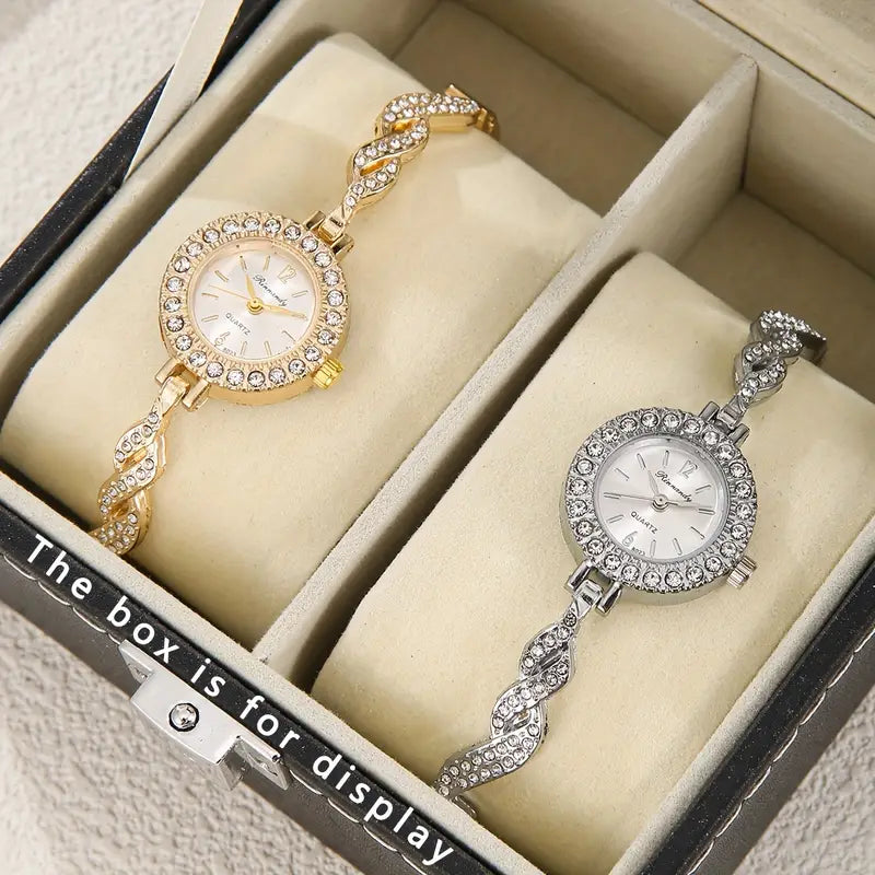 ⏱️ 2pcs Elegant Women’s Quartz Watch Set – Rose Gold with Sparkling Accents