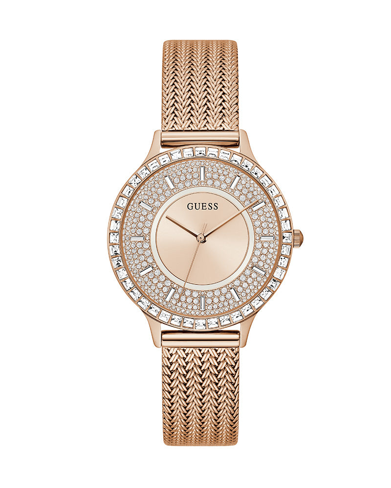 Women’s Rose Gold Mesh Bracelet Crystal Watch-Guess-10