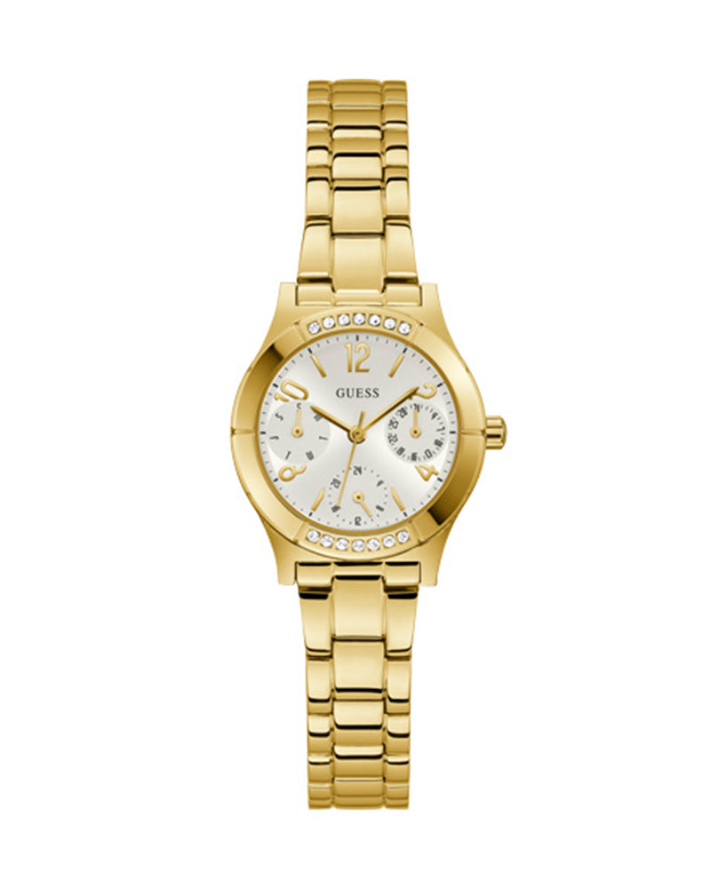 Women’s Piper Gold Tone White Dial Multi-Function Crystal Watch-Guess-