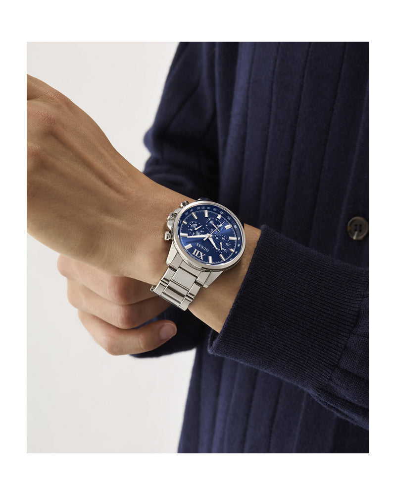 Men’s Silver Steel Blue Dial Multi-Function Watch-Guess-6