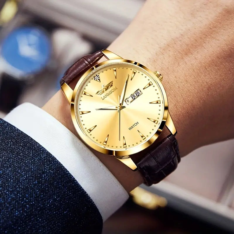 LANMSOM Men's PU Leather Watch