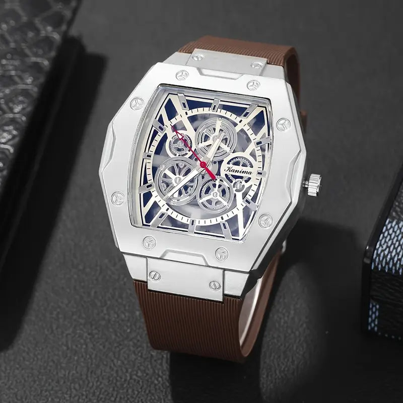 Men’s Casual Quartz Watch – Square Dial with Durable Silicone Strap
