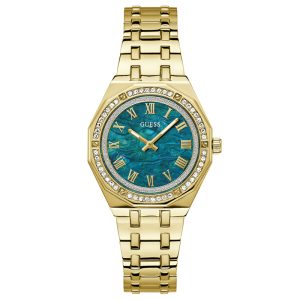 Guess Men’s Quartz Gold Stainless Steel Green Mother of Pearl&nbsp;