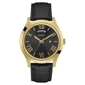Guess Men’s Quartz Black Leather Strap Black