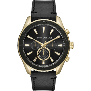 Armani Exchange Men’s Chronograph Quartz Black Leather Strap Black