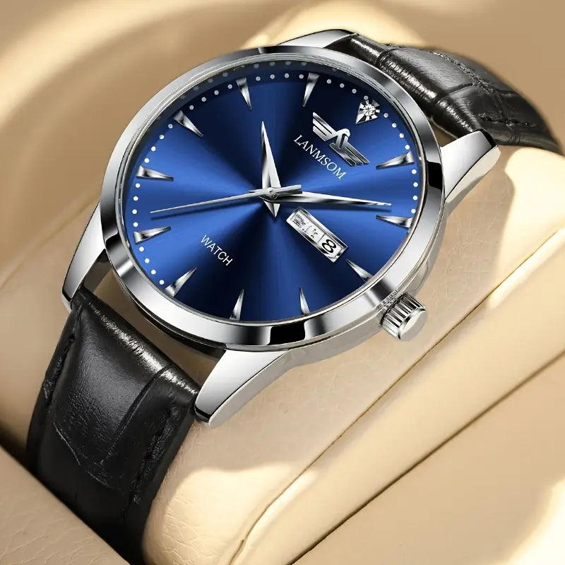 LANMSOM Men's PU Leather Watch