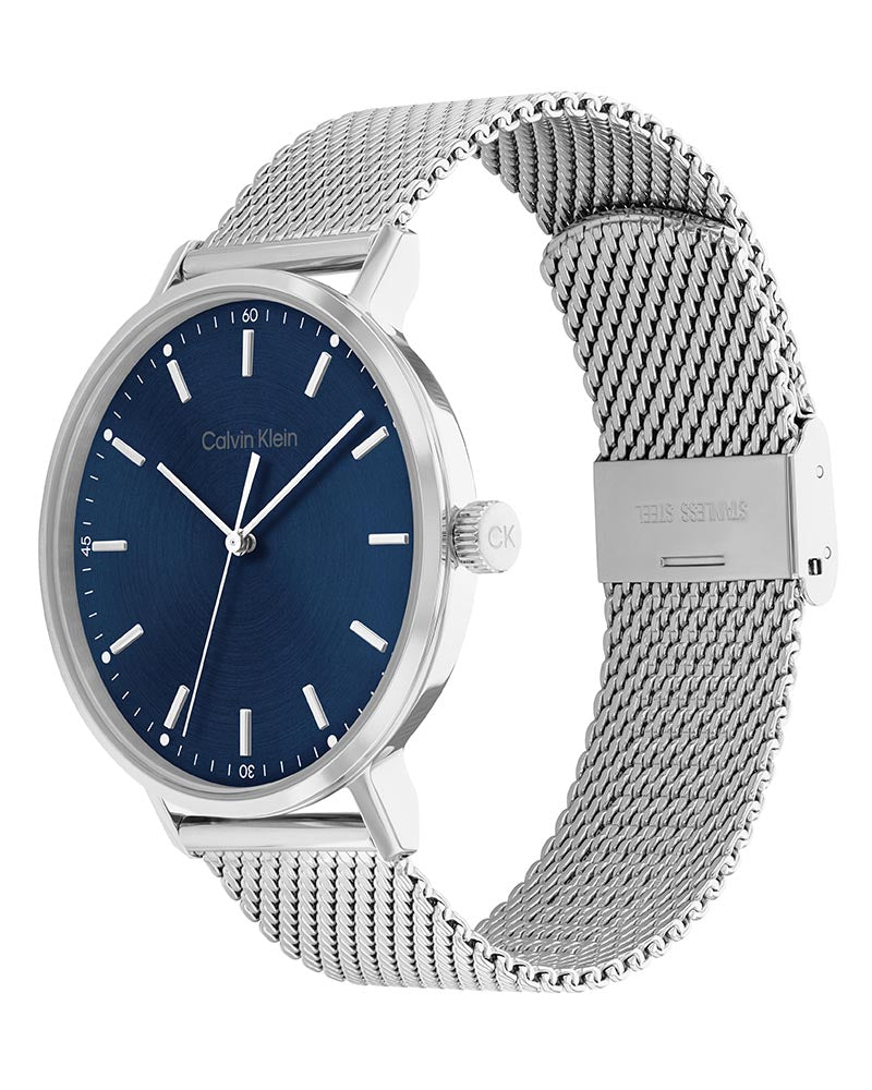 Men’s Silver Mesh Blue Dial Watch-Calvin Klein