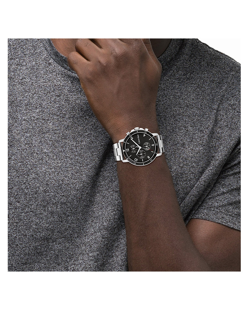 Gauge Sport Men’s Silver Steel Black Dial Watch-Calvin Klein