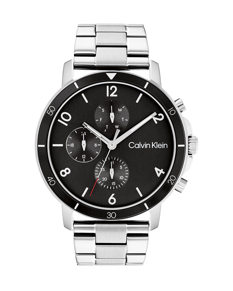 Gauge Sport Men’s Silver Steel Black Dial Watch-Calvin Klein