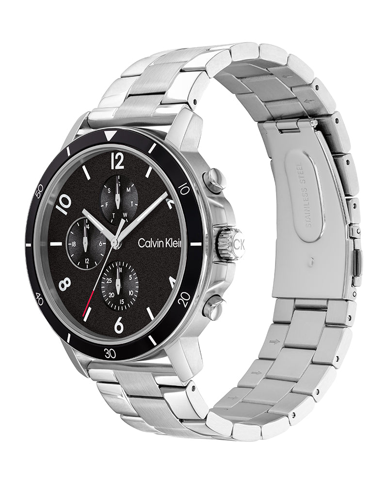 Gauge Sport Men’s Silver Steel Black Dial Watch-Calvin Klein