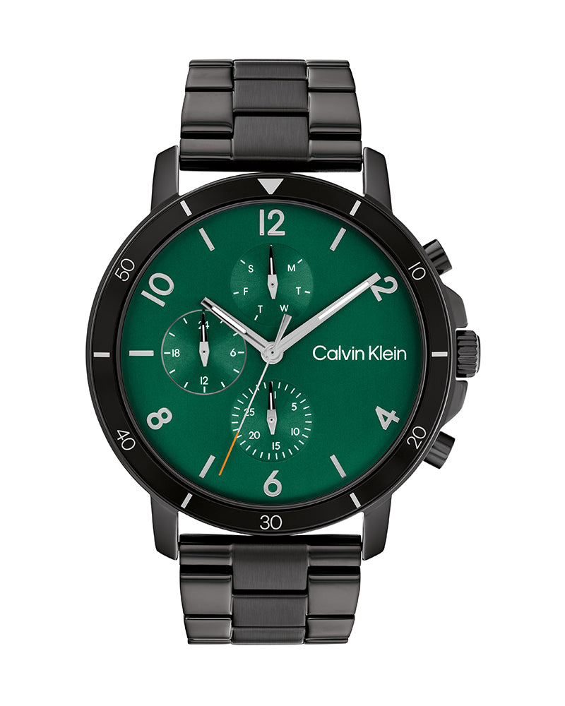 Men’s Black Steel Green Dial Calendar Watch-Calvin Klein