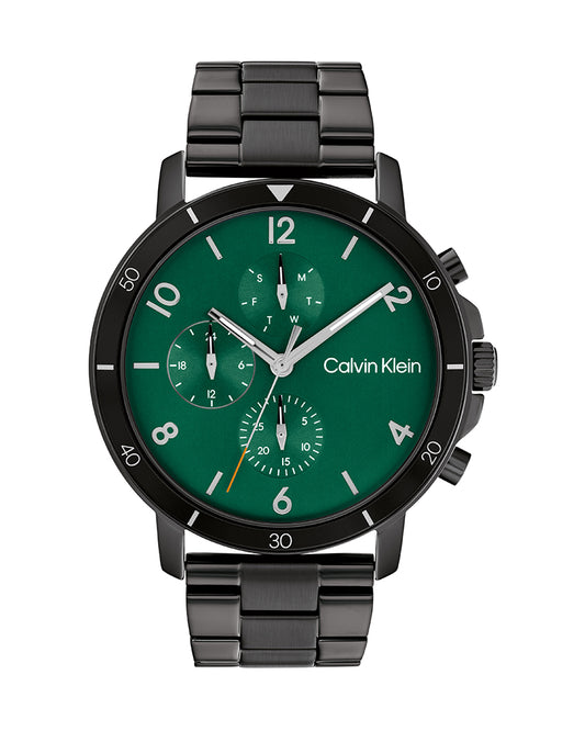 Men’s Black Steel Green Dial Calendar Watch-Calvin Klein