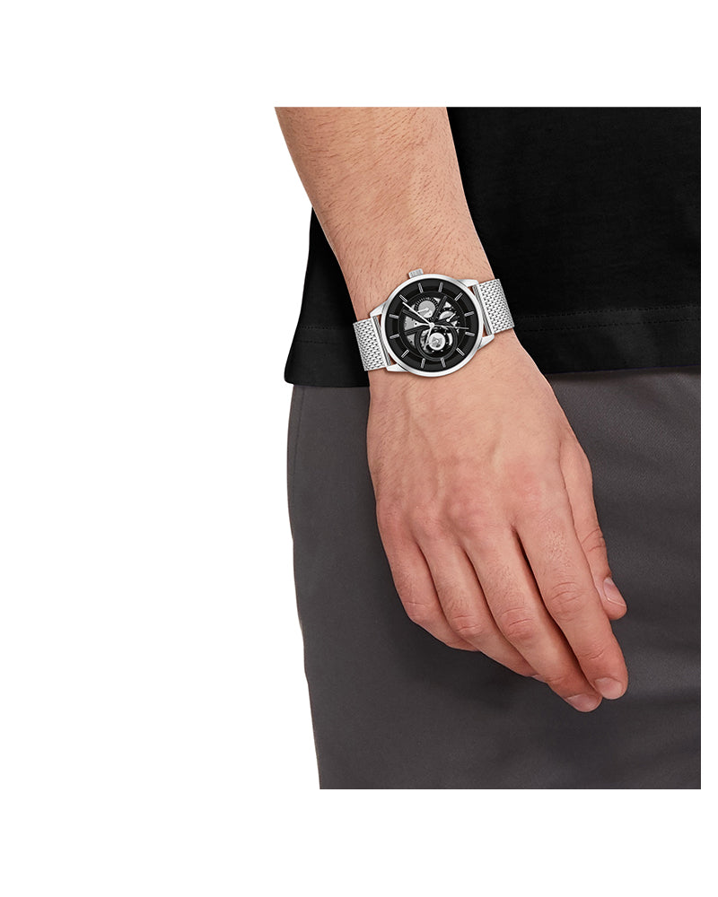 Men’s Silver Mesh Black Dial Calendar Watch-Calvin Klein