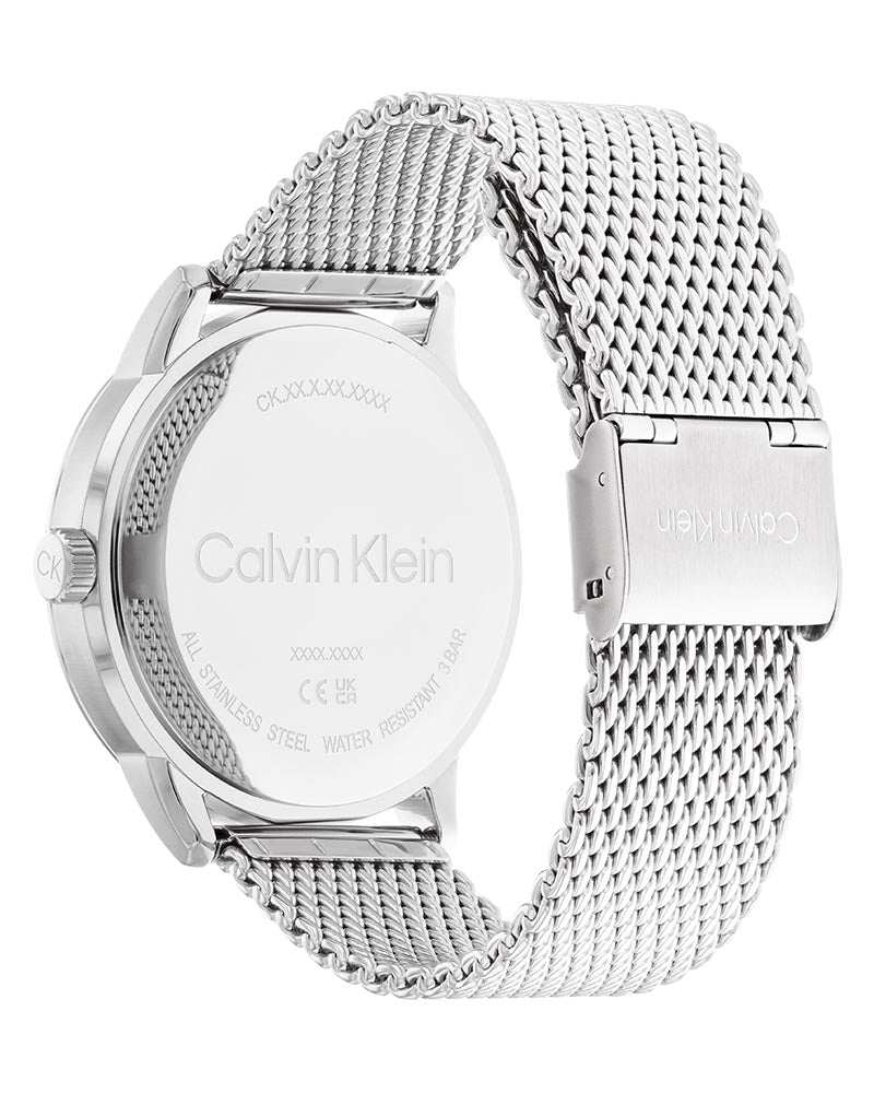 Men’s Silver Mesh Black Dial Calendar Watch-Calvin Klein