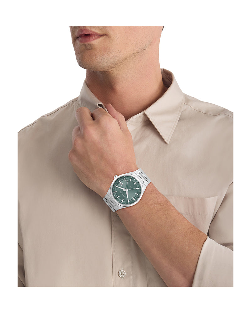 Distinguish GMT Men’s Silver Steel Green Dial Watch-Calvin Klein