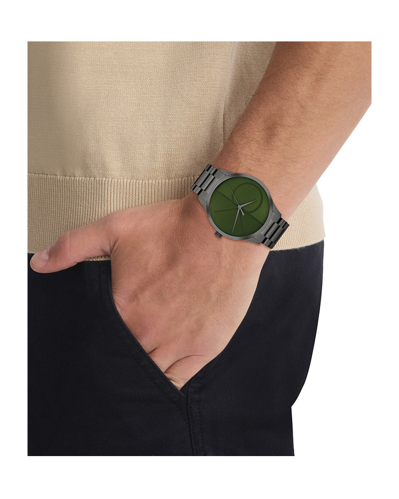 Iconic Men’s Grey Steel Green Dial Watch-Calvin Klein
