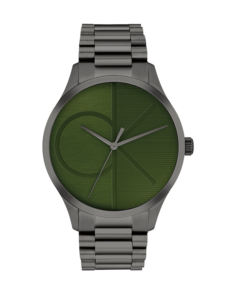 Iconic Men’s Grey Steel Green Dial Watch-Calvin Klein