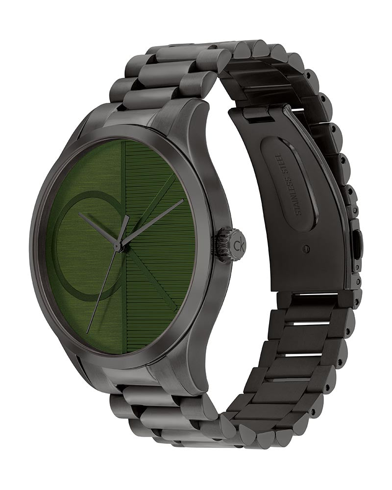 Iconic Men’s Grey Steel Green Dial Watch-Calvin Klein