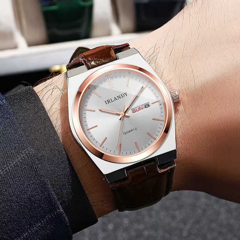 Men's Fashion Minimalist Calendar Dial Quartz Wristwatch