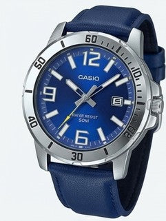 Bold Horizon: The Casio Enticer Deep Blue Leather Classic
