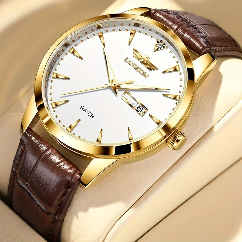 LANMSOM Men's PU Leather Watch