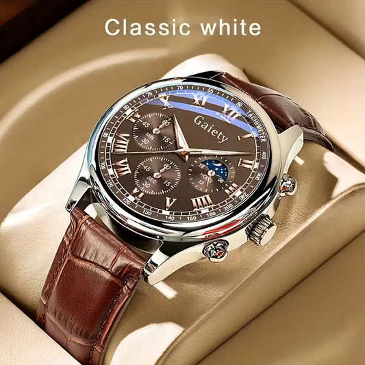 GAIETY Men'S Luxury Quartz Watch with Faux Leather Strap