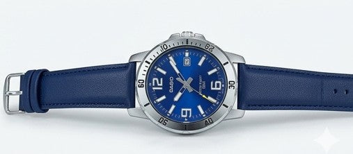 Bold Horizon: The Casio Enticer Deep Blue Leather Classic