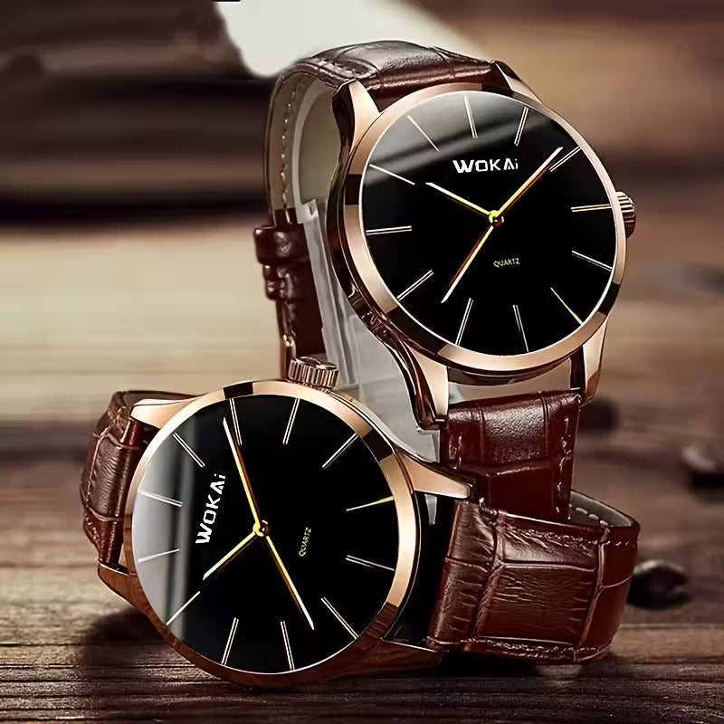Men's &amp; Women's Elegant Analog Quartz Watch with Brown -like Strap