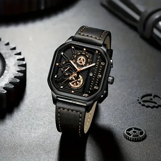 Men’s Vintage Sports Chronograph Quartz Watch – Square Dial with Calendar