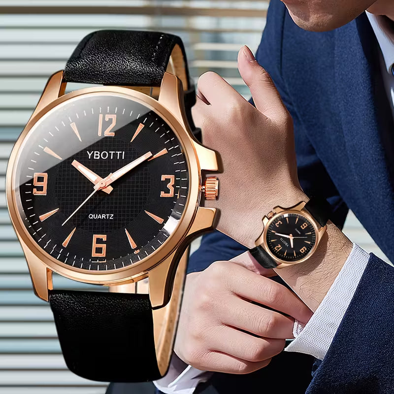 Men'S Business Watch with Faux Leather Strap