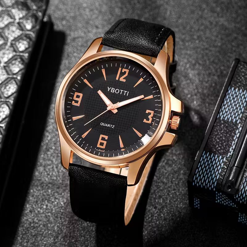 Men'S Business Watch with Faux Leather Strap