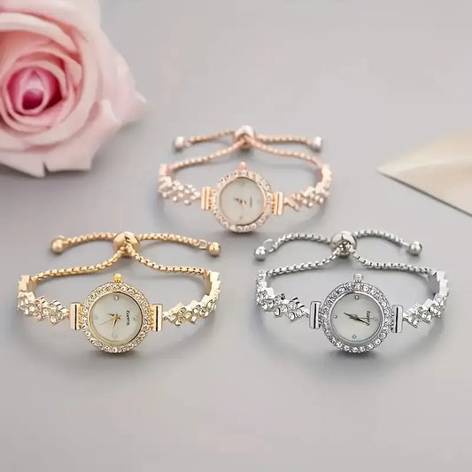🌹 Elegant Women’s Quartz Watch Set – Sparkling Rhinestone Chic Design