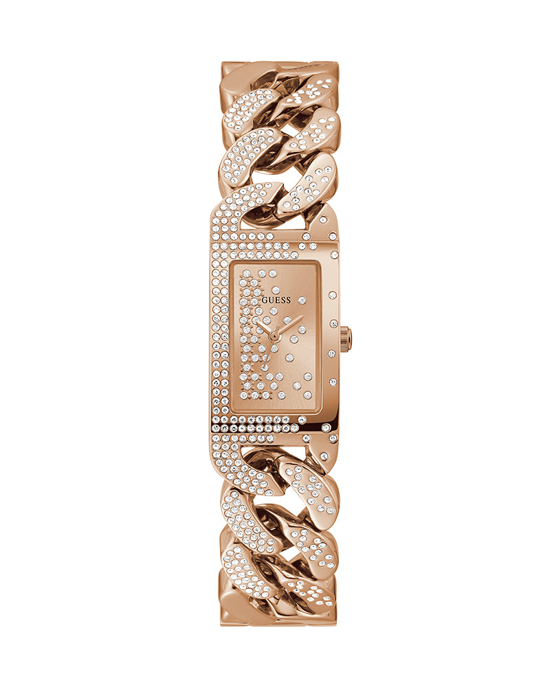 Women’s Rose Gold Glitz Dial Multi-Chain Crystal Watch-Guess-