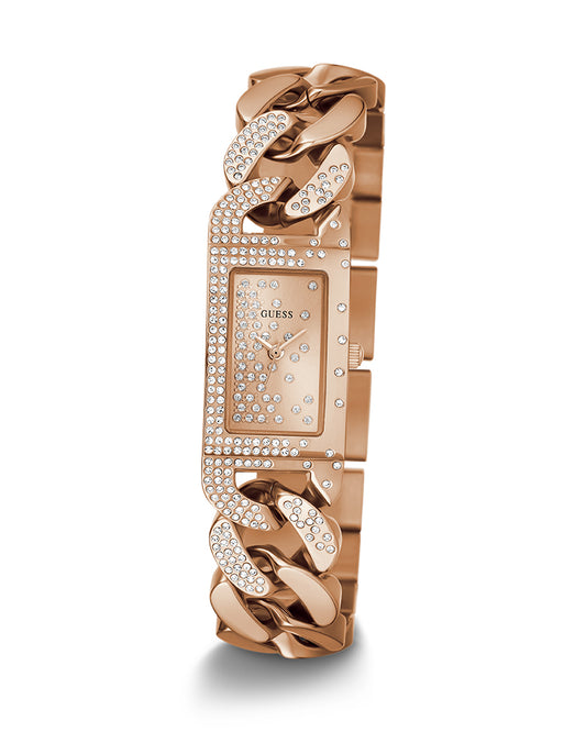 Women’s Rose Gold Glitz Dial Multi-Chain Crystal Watch-Guess-
