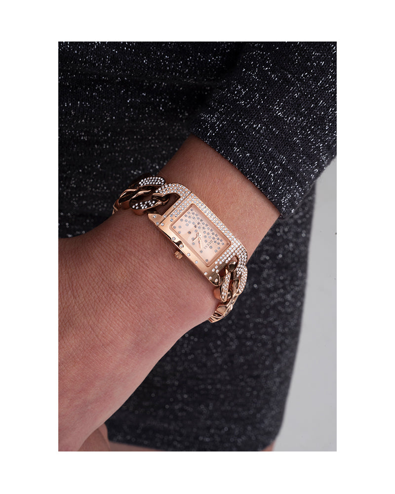 Women’s Rose Gold Glitz Dial Multi-Chain Crystal Watch-Guess-