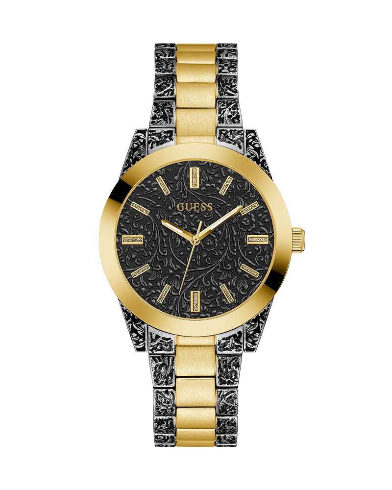 Women’s Noir Brocade Gold Accent Watch, GUESS-03