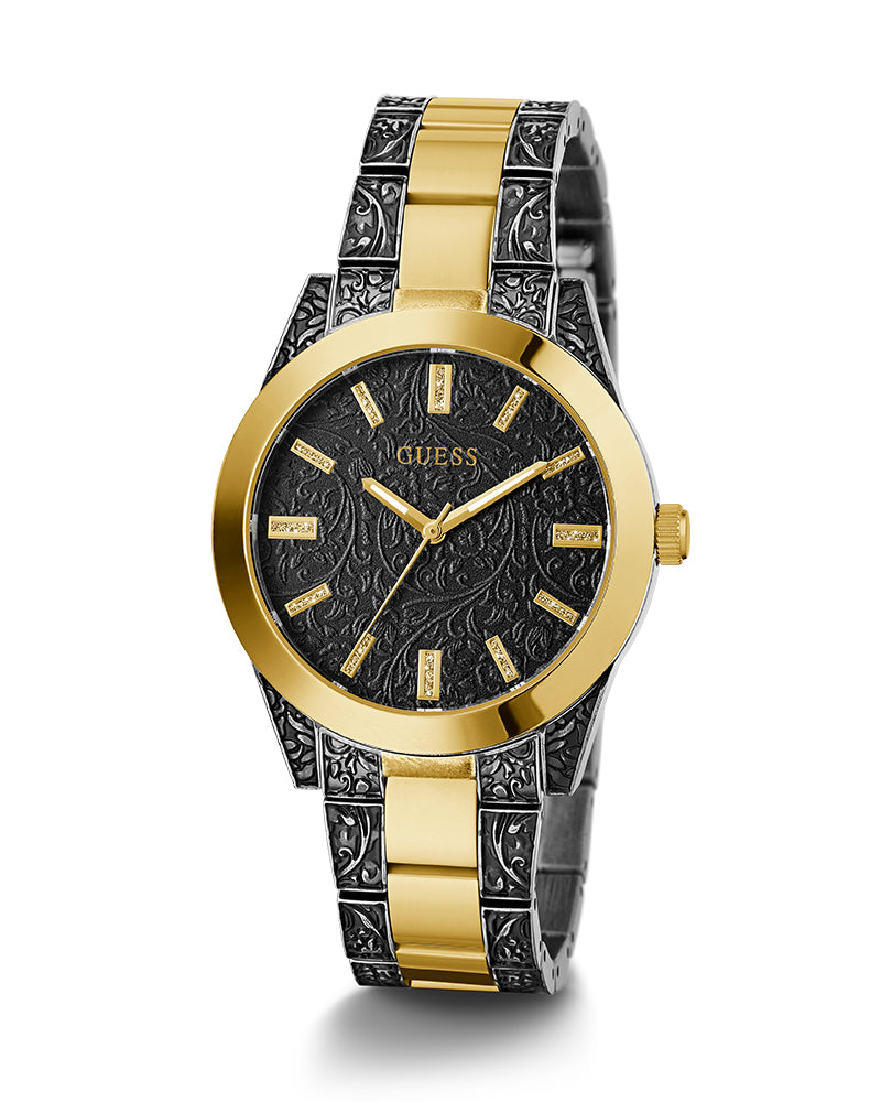 Women’s Noir Brocade Gold Accent Watch, GUESS-03