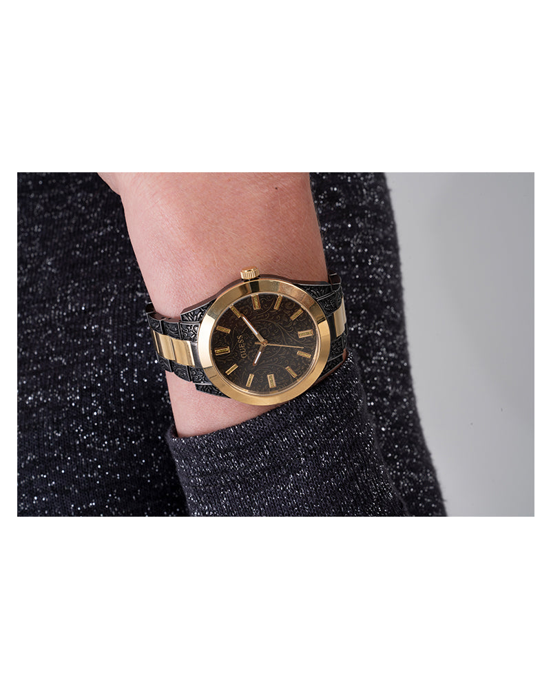 Women’s Noir Brocade Gold Accent Watch, GUESS-03