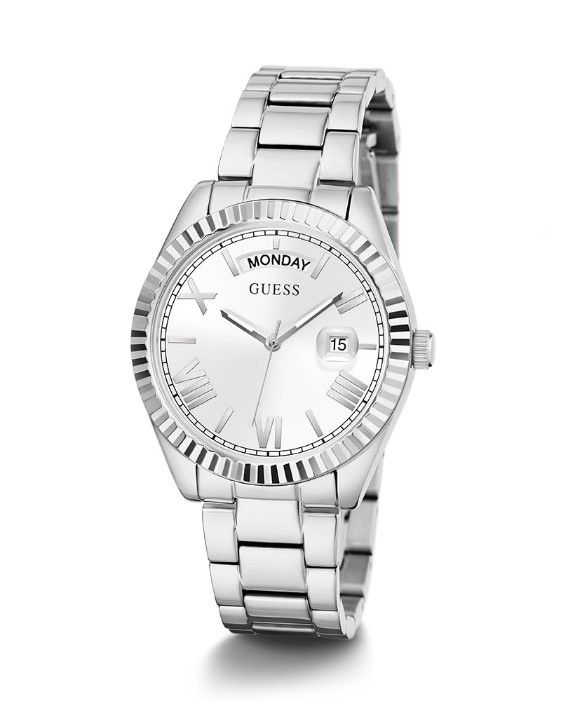 Women’s Silver White Dial Crystal Day-Date Watch-Guess-