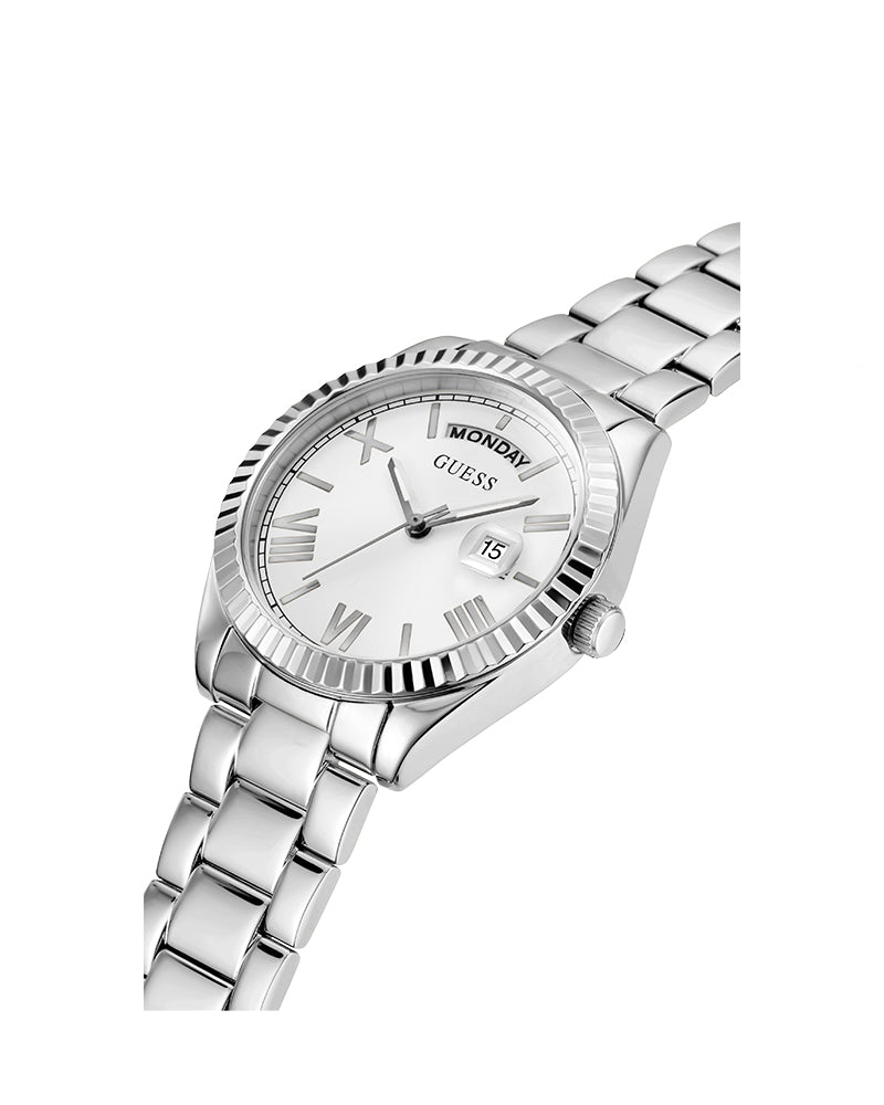 Women’s Silver White Dial Crystal Day-Date Watch-Guess-